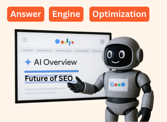 Illustration of Answer Engine Optimization with AI chatbot, voice assistant, and search result snippets