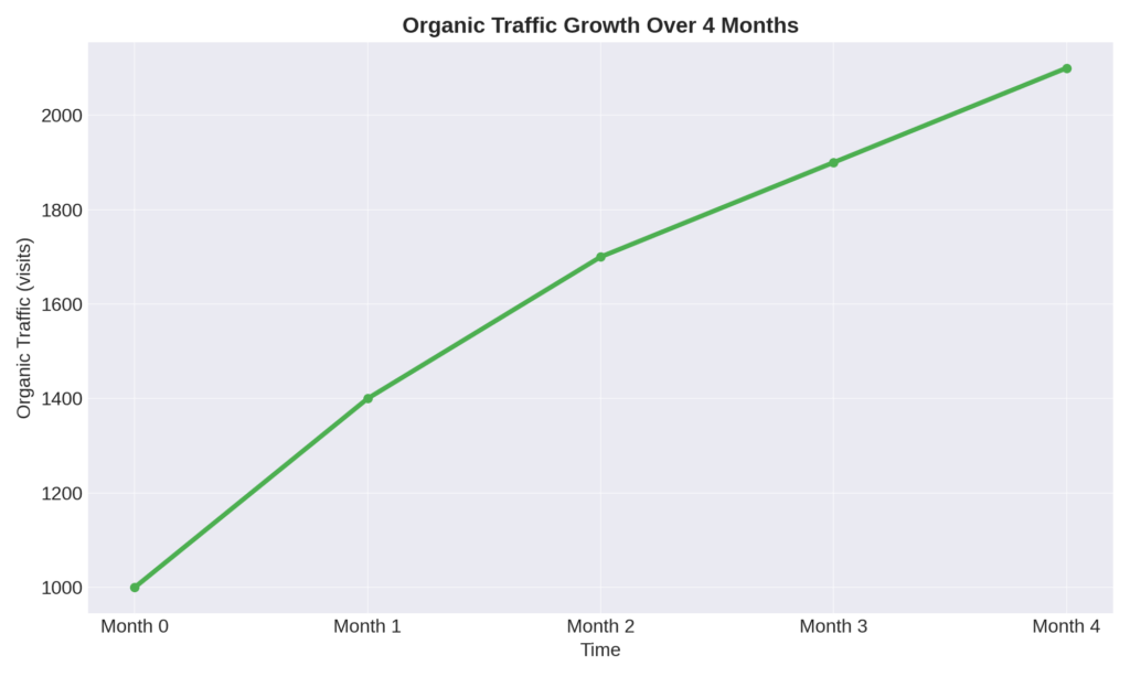 Organic search traffic growth chart over 4 months after SEO fixes