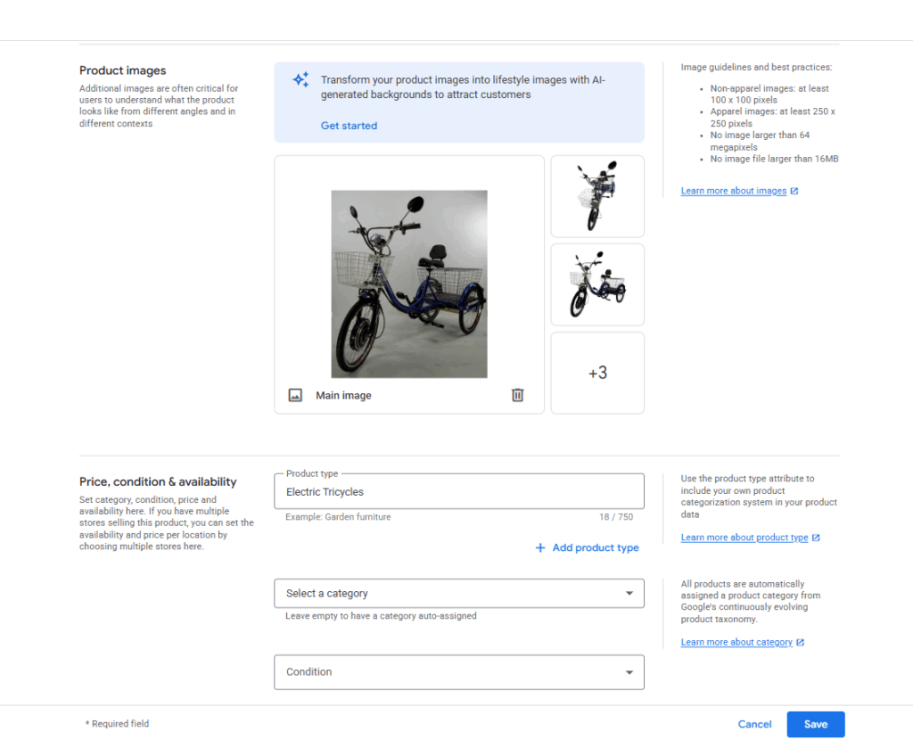 Google Merchant Center products upload