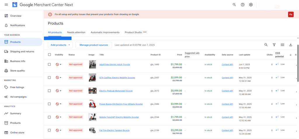 Google Merchant Center Errors and Disapproved Products