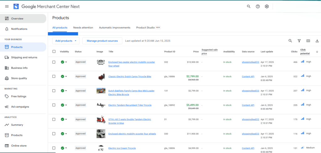 Google Merchant Center Approved Products