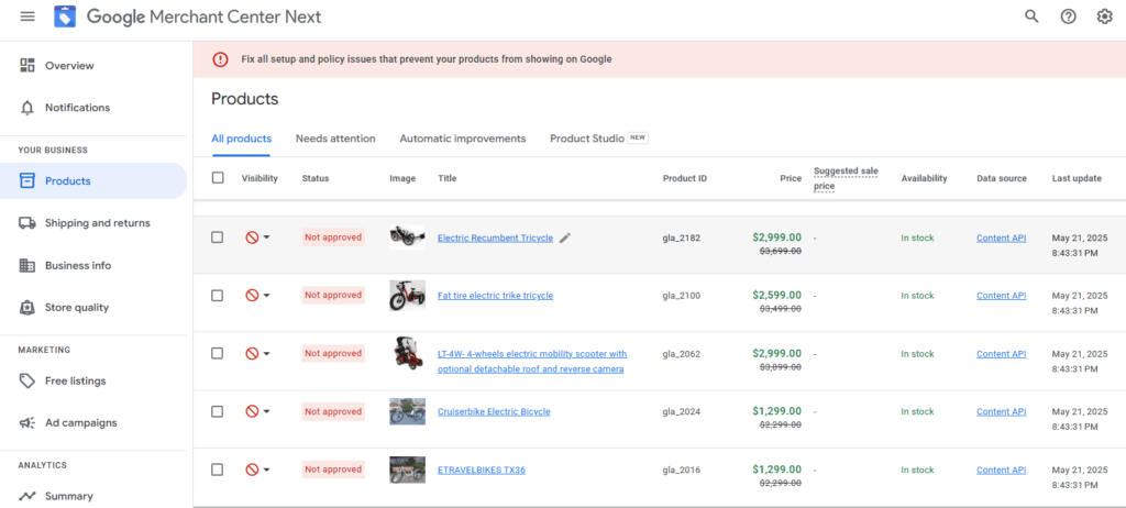 Merchant Center Products Aren’t Showing