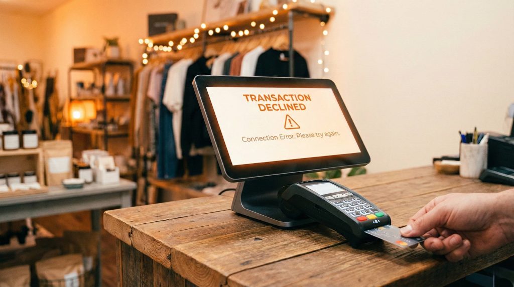 Error message showing a transaction declined due to a connection error.