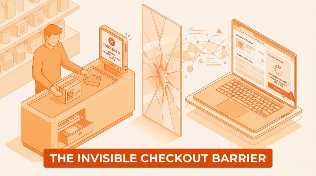 Error message showing a declined payment gateway as an invisible checkout barrier.