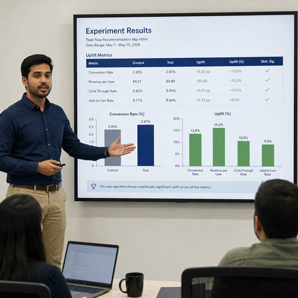 Analyst presenting A/B test results