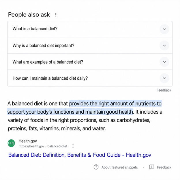 Example of a Google People Also Ask box sitting above a featured snippet answer