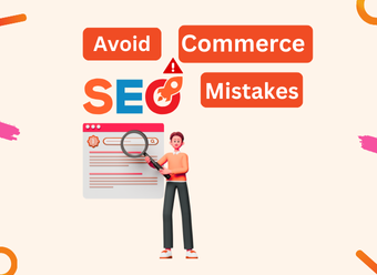 Illustration of a person fixing an online store website with text that reads “How to Avoid E-Commerce SEO Mistakes” — symbolizing improvement and higher search rankings for e-commerce in Australia.
